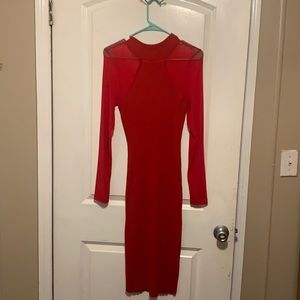 Red semi see through dress